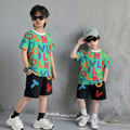 Venutaloza Kids Green Letters Casual T-Shirt & Shorts Two Piece Set For Boys.