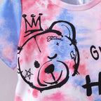 Venutaloza Kids HYPME Tie Dye Bear & letters Graphic Casual T-Shirt & Shorts Two Piece Set For Boys.
