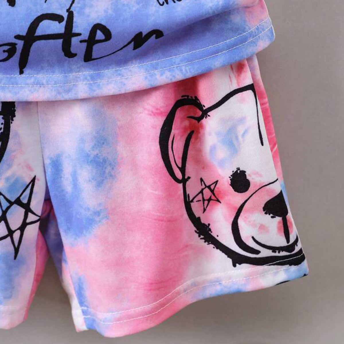 Venutaloza Kids HYPME Tie Dye Bear & letters Graphic Casual T-Shirt & Shorts Two Piece Set For Boys.