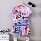 Venutaloza Stylish Baby Set Letters Casual & Hypmev Tie Dye Bear_Dinosaur Two Piece Set (Combo Pack Of 3) T-Shirt & Shorts For Boys.
