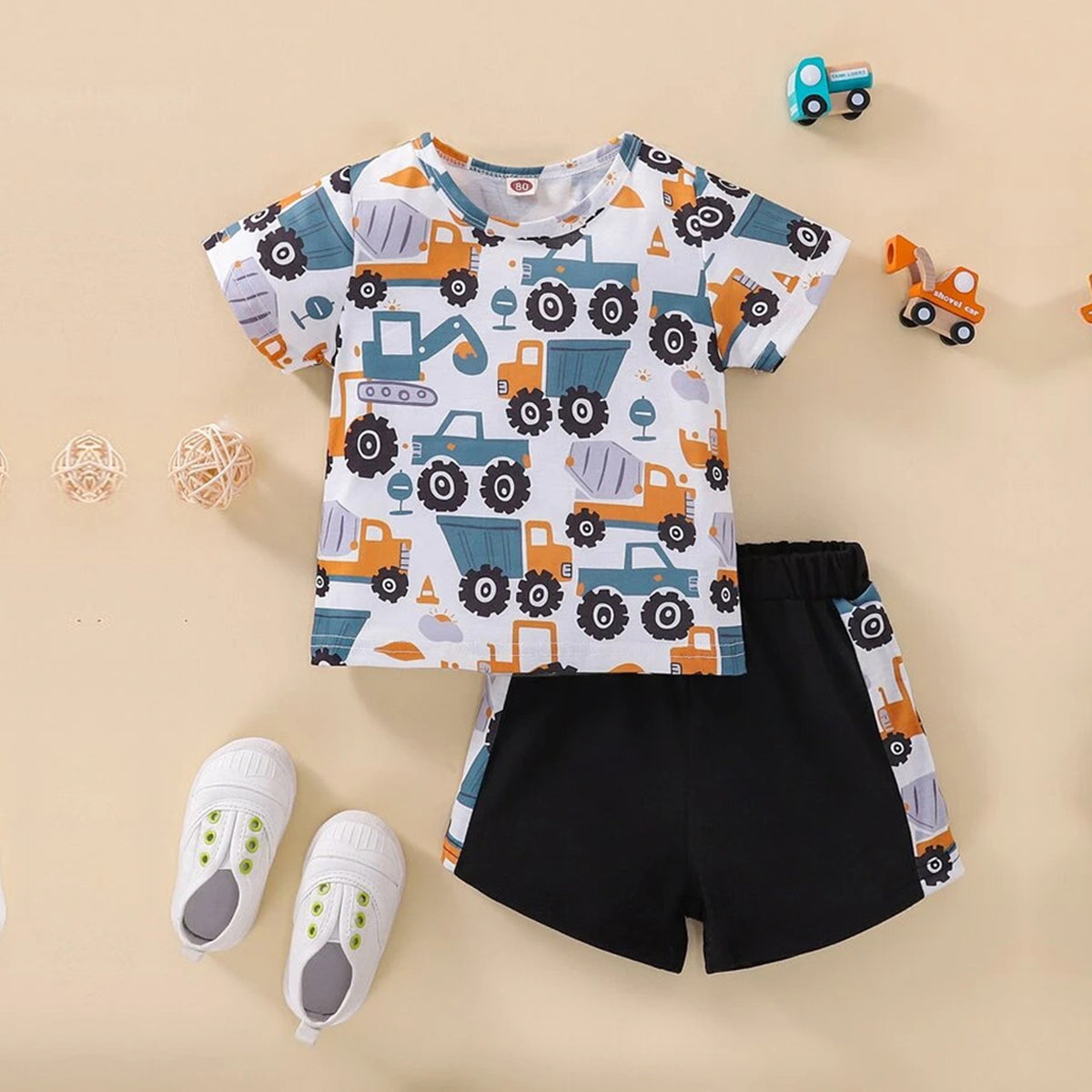 Venutaloza Kids Holy Trucks Casual T-Shirt & Shorts Two Piece Set For Boys.