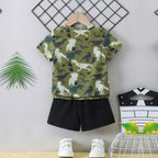 Venutaloza Stylish Baby Set Letters Casual & Hypmev Tie Dye Bear_Dinosaur Two Piece Set (Combo Pack Of 3) T-Shirt & Shorts For Boys.