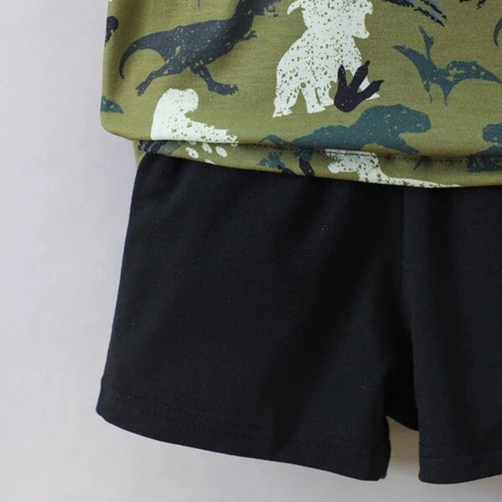 Venutaloza Kids Everyday Dinosaur Casual T-Shirt & Shorts Two Piece Set For Boy Girl.