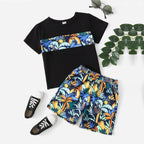 Venutaloza Kids Tropical Casual T-Shirt & Shorts Two Piece Set For Unisex.