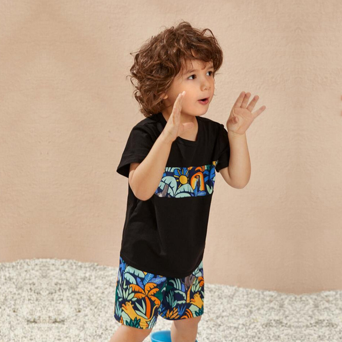 Venutaloza Kids Tropicals Casual T-Shirt & Shorts Two Piece Set For Boys..