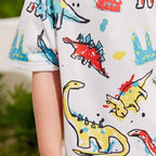 Venutaloza Kids Cartoon Dinosaur Letters Casual T-Shirt & Shorts Two Piece Set For unisex.