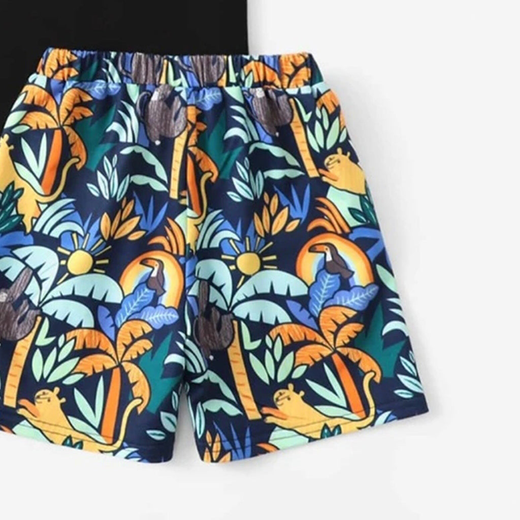 Venutaloza Kids Tropical Casual T-Shirt & Shorts Two Piece Set For Unisex.