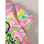 Venutaloza Kids Fluid & Slogan Graphic T-Shirt & Shorts Two Piece Set For Boys.