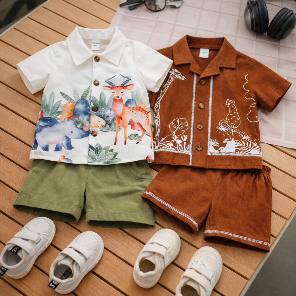 2Pc Baby Set Animals (Combo Pack Of 2) Shirt & Shorts Set For Boy & Girls.