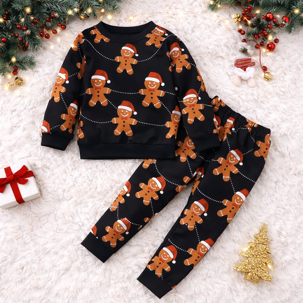 Venutaloza Toddler Boys Black Bear Graphic Print T-shirt & Pants Two Piece Set For Boys.