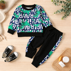 Venutaloza Boys Letter Dinosaur Print Graphic T-shirt & Pants Two Piece Set For Boys.