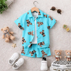 Venutaloza Toddler Boys Bear Graphic Print Shirt & Shorts Without tee Two Piece Set.
