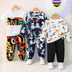 Venutaloza Baby Set Letters & Dinosaur Animal & Tie Dye Fleece (Combo Pack Of 3) T-Shirt & Pants.