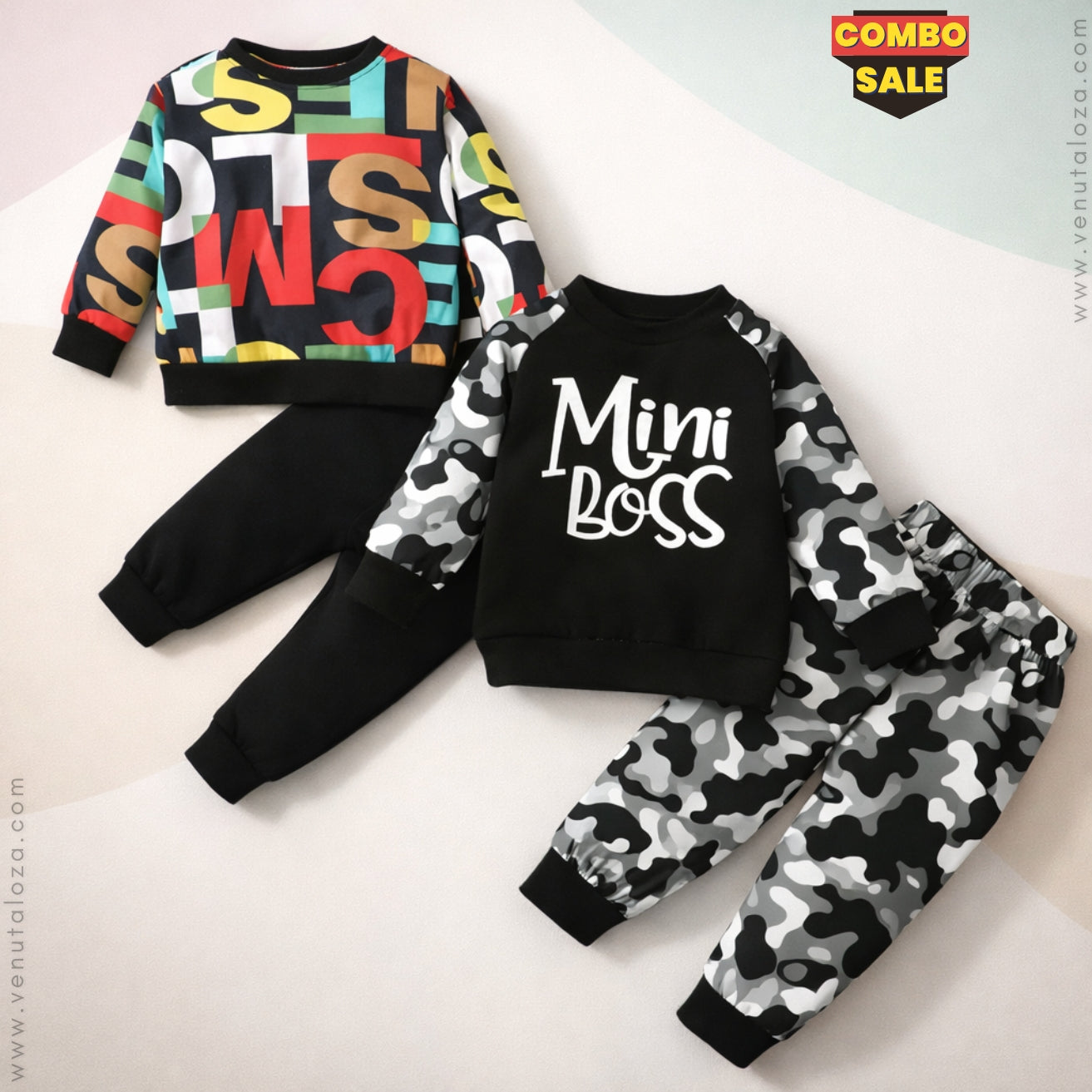 Venutaloza Baby Set Letter Graphic Print_Cami & MINI_BOSS Letter (Combo Pack Of 2) T-Shirt & Pants.