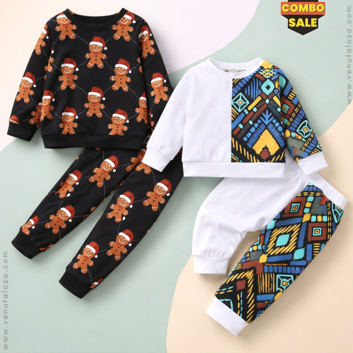 Venutaloza Stylish White Baby Set Graphic Print & Black Bear Graphic Print (Combo Pack Of 2) T-Shirt & Pants.