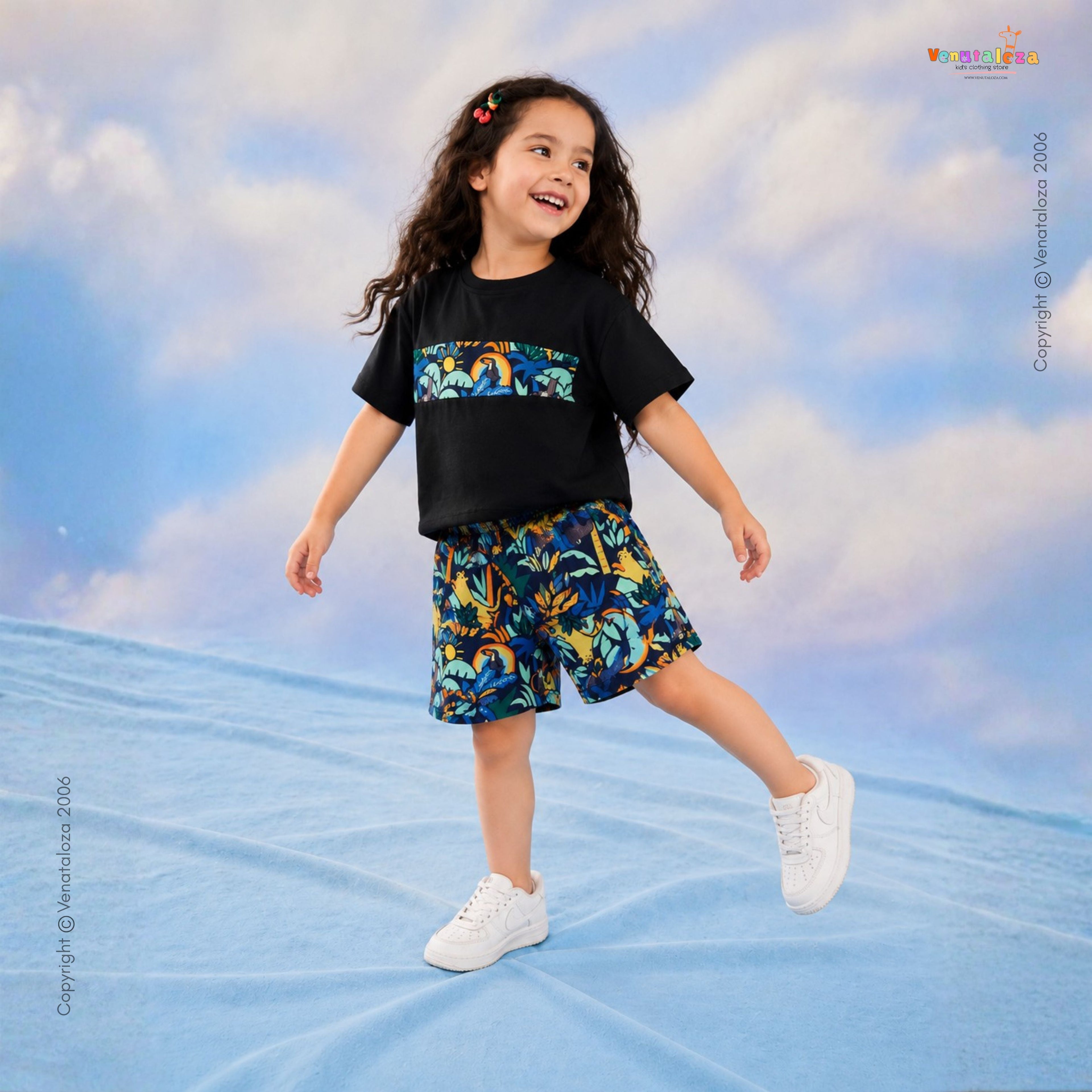 Venutaloza Kids Tropical Casual T-Shirt & Shorts Two Piece Set For Unisex.