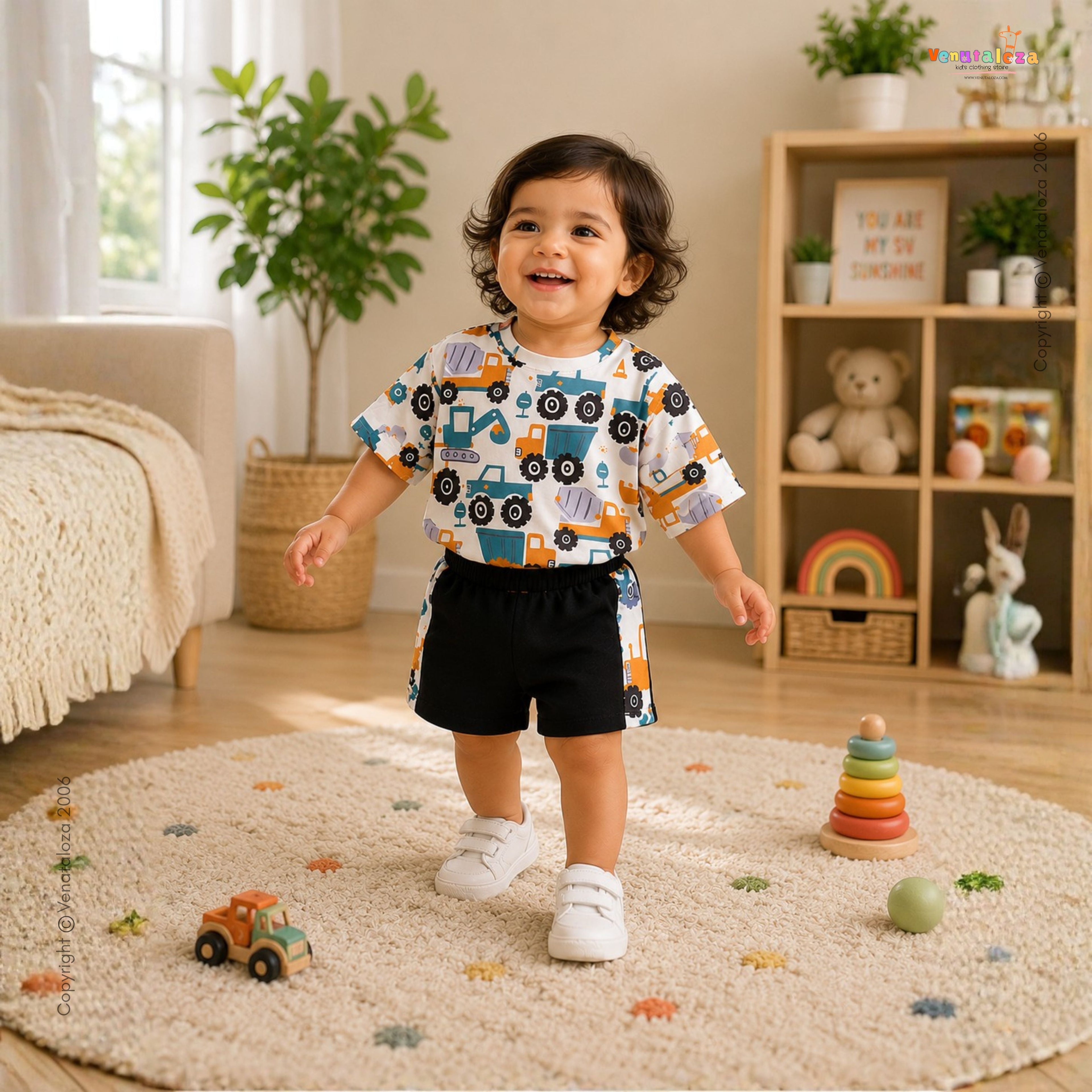 Venutaloza Kids Holy Trucks Casual T-Shirt & Shorts Two Piece Set For Boys.