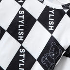 Venutaloza Baby Set Checkerboard Balloon Print & Cami T-Shirt & Pants.