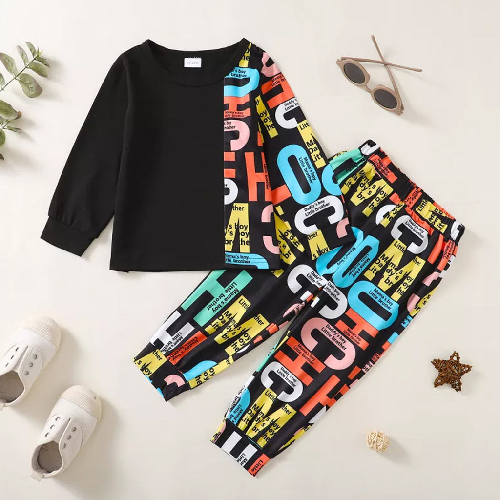Baby Set Letter Graphic & Car Color-Block Letter (Combo Pack Of 2) T-shirt & Pants.