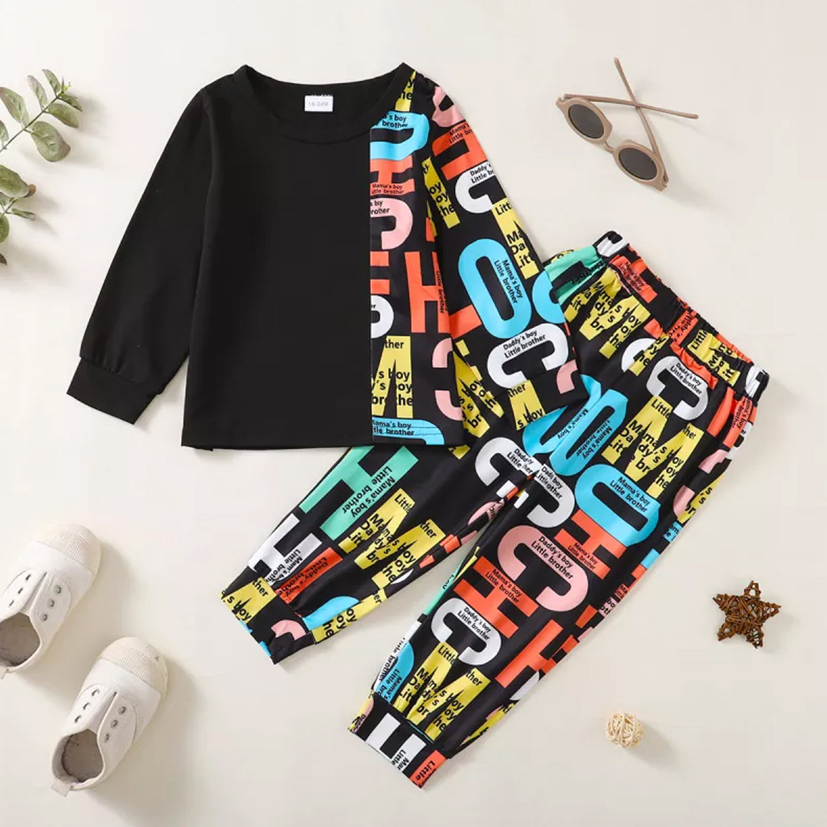 Baby Set Letter Graphic & Car Color-Block Letter (Combo Pack Of 2) T-shirt & Pants.