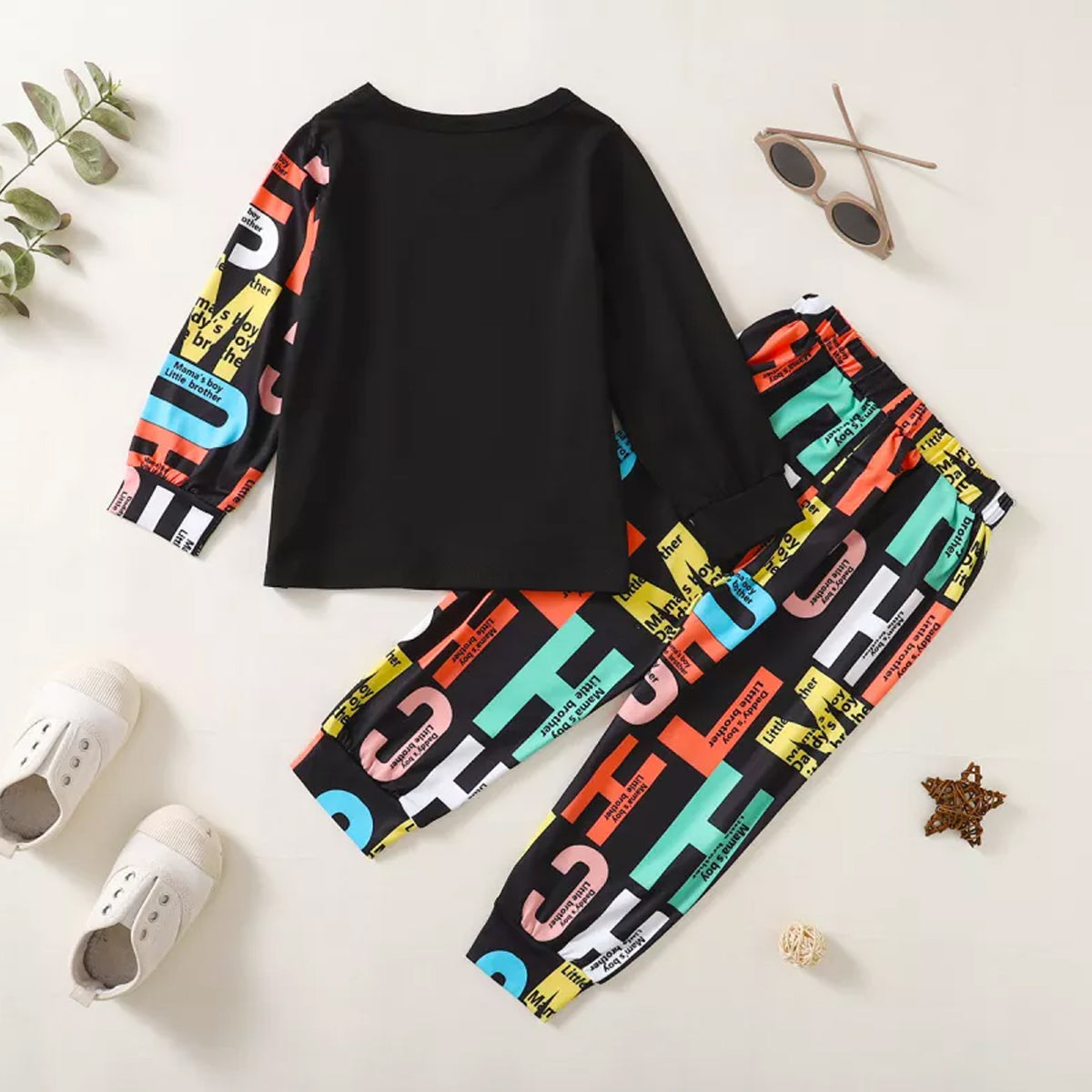 Baby Set Letter Graphic & Car Color-Block Letter (Combo Pack Of 2) T-shirt & Pants.