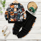 Venutaloza Stylish White Baby Set Black Graphic Print & Colorblock Dinosaur (Combo Pack Of 2) T-Shirt & Pants.