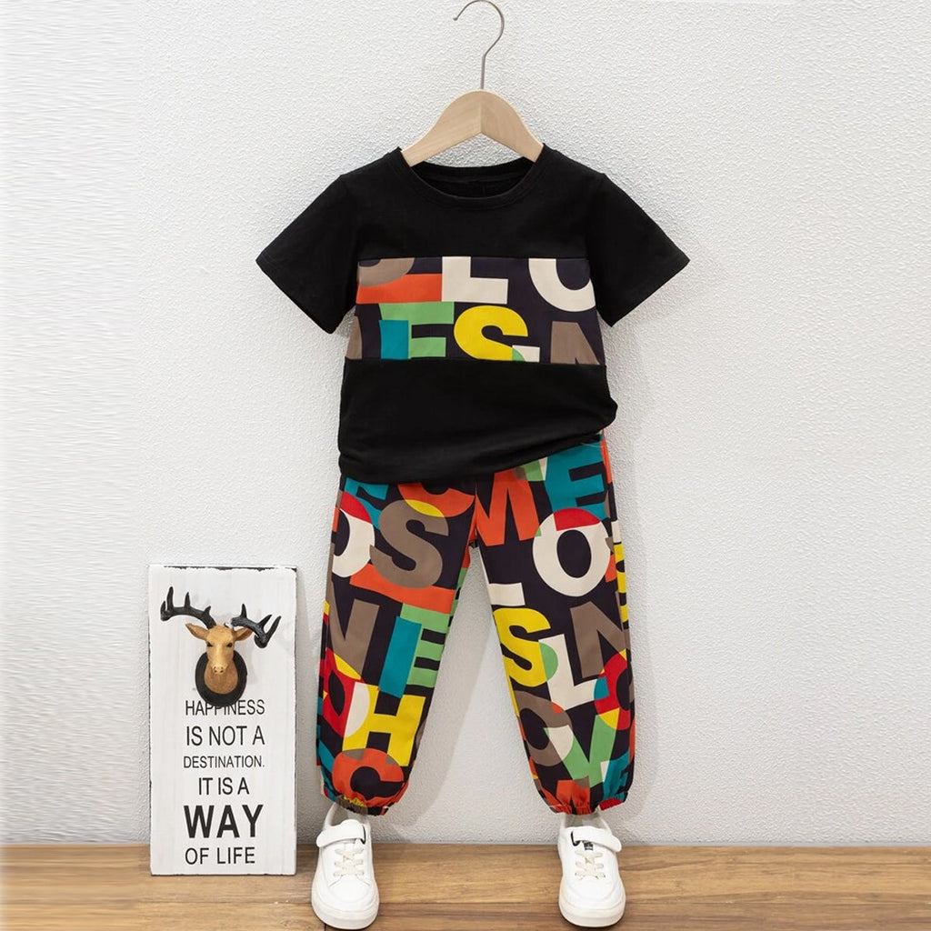 Baby Set Letters Graphic Print & Dinosaur Multicolor (Combo Pack Of 2) T-Shirt & Pants.