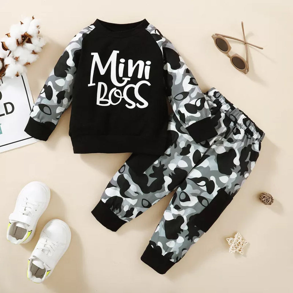 Venutaloz Toddler Boys Mini_Boss Letter Print Splice T-shirt & Pants.