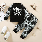 Venutaloz Toddler Boys Mini_Boss Letter Print Splice T-shirt & Pants.