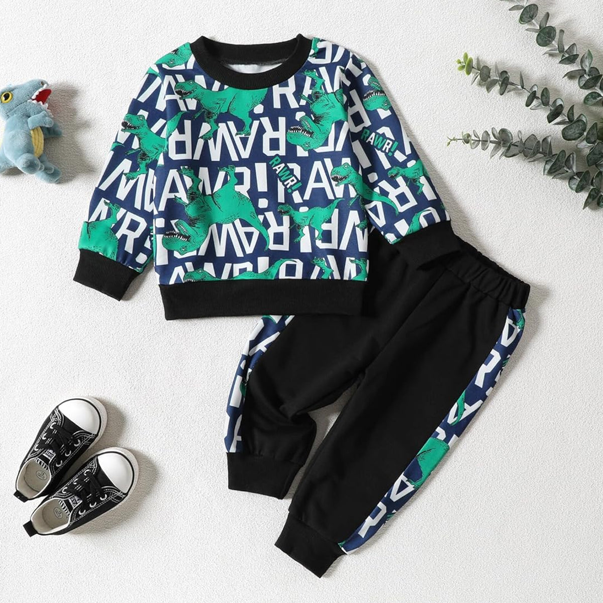 Venutaloza Thermal Crew & Dinosaur Animal Graphic Print (Combo Pack Of 2) T-Shirt & Pants.