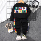 Venutaloza Baby Boys Outfit & Set Long Sleeve Round Neck Cartoon Print Modern T-shirt & Pants.