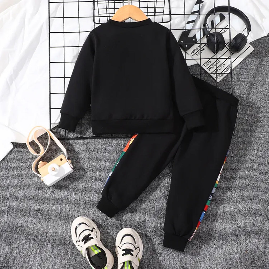 Venutaloza Baby Boys Outfit & Set Long Sleeve Round Neck Cartoon Print Modern T-shirt & Pants.
