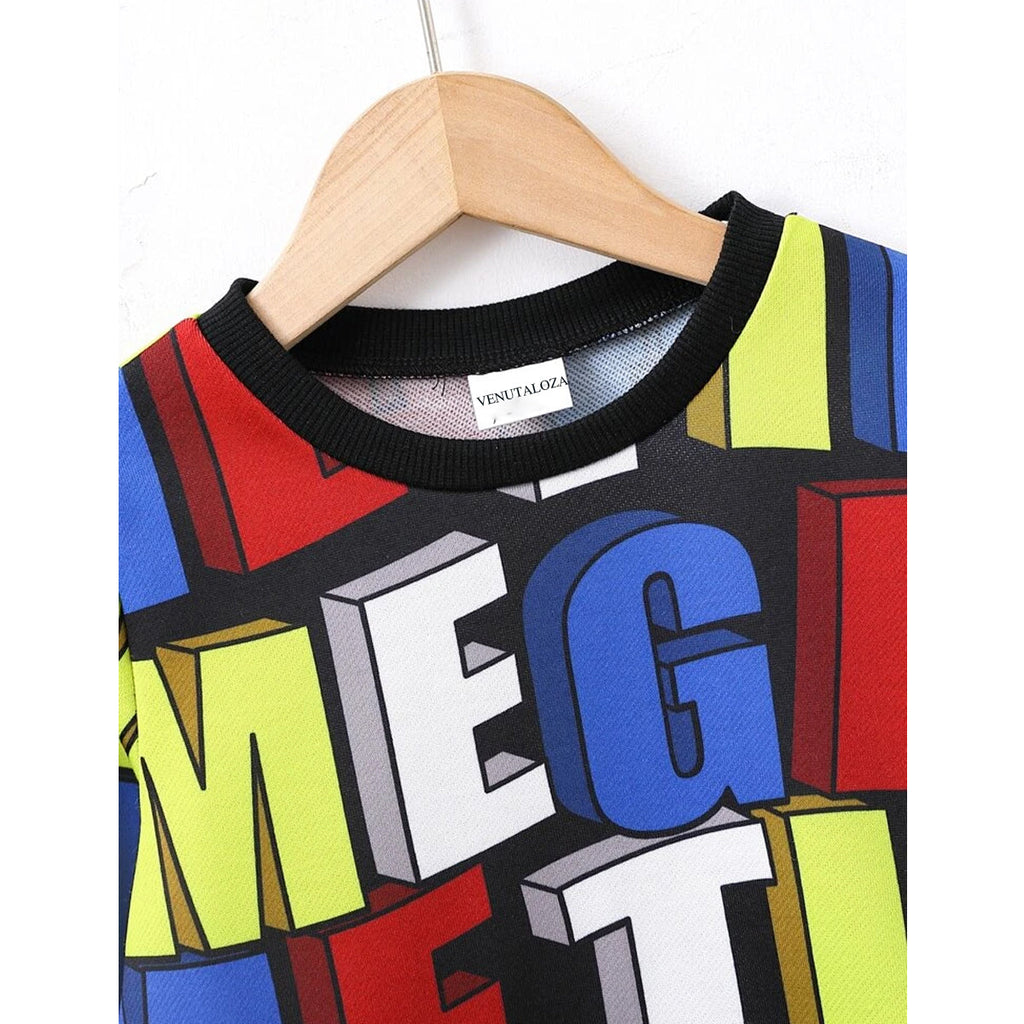 Venutaloza Letters Stripe Full Sleeve Round Nick Tee T-Shirt For Boy's & Girl's.