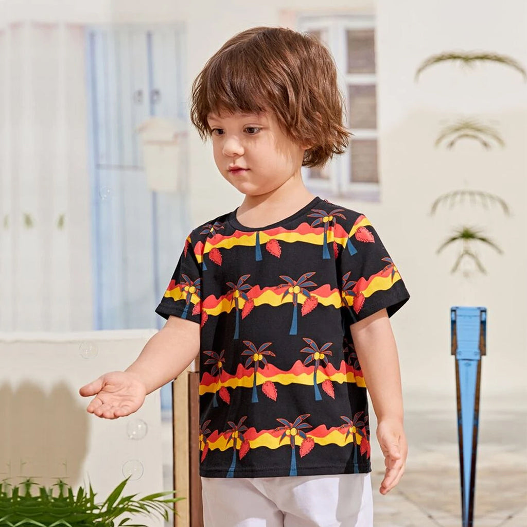 VENUTALOZA Boy's Cocount Tree &  Round Neck Stripe (Combo Pack of 2) T-shirt For Boys & Girls..