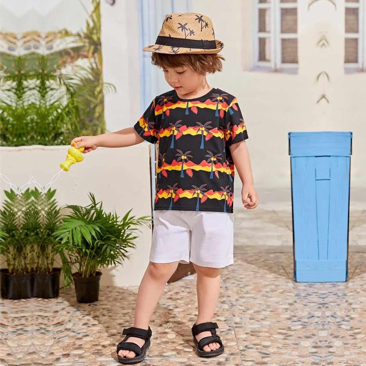 VENUTALOZA Boy's Cocount Tree &  Round Neck Stripe (Combo Pack of 2) T-shirt For Boys & Girls..