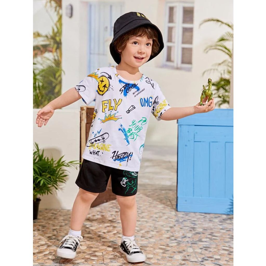 Venutaloza Toddler Letters Graphic Tee Print Short Sleeve T-Shirt For Boy's & Girl's..