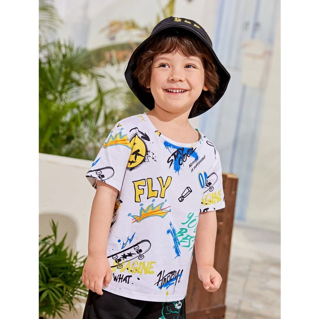 Venutaloza Toddler Letters Graphic Tee Print Short Sleeve T-Shirt For Boy's & Girl's..