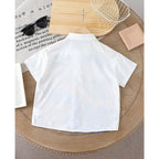 Venutaloza Cartoon Character Letter Print Short Sleeve Casual Shirt For Boy.