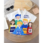Venutaloza Cartoon Character Letter Print Short Sleeve Casual Shirt For Boy.
