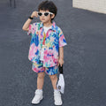 Venutaloza Kids Tie Dye Stars Printed Short Sleeve Shirt And Shorts Without tee Two Piece Set.