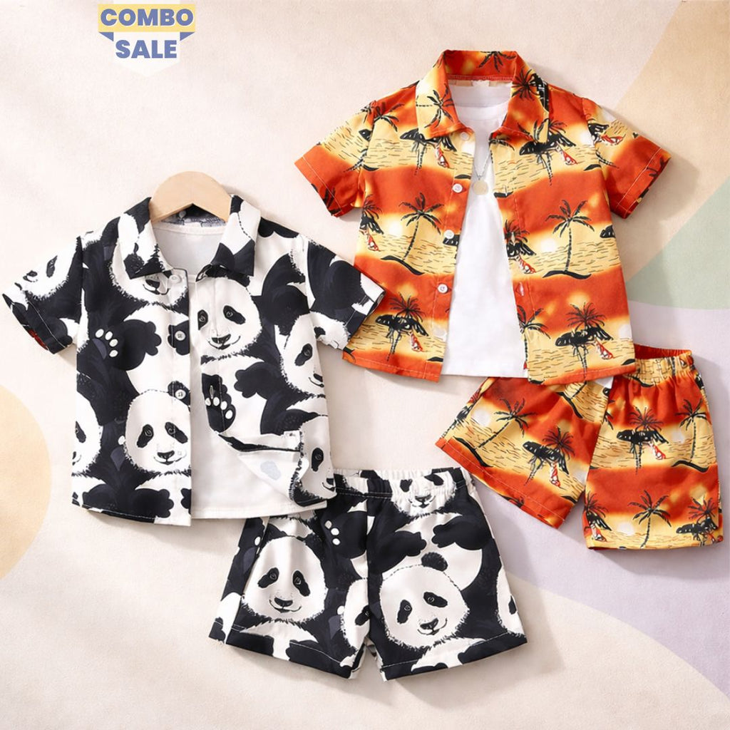 Venutaloza Baby Set Panda & Coconut Tree (Combo Pack Of 2) Shirt & Shorts Without tee Two Piece Set For Boy & Girls.